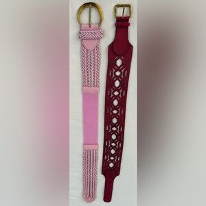 Anthropologie Pink and Red Belts with Intricate Designs